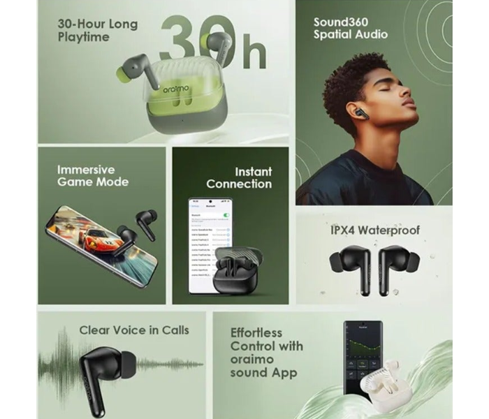 Oraimo SpaceBuds Neo True Wireless Spatial OTW-323-BK - Black in KSA