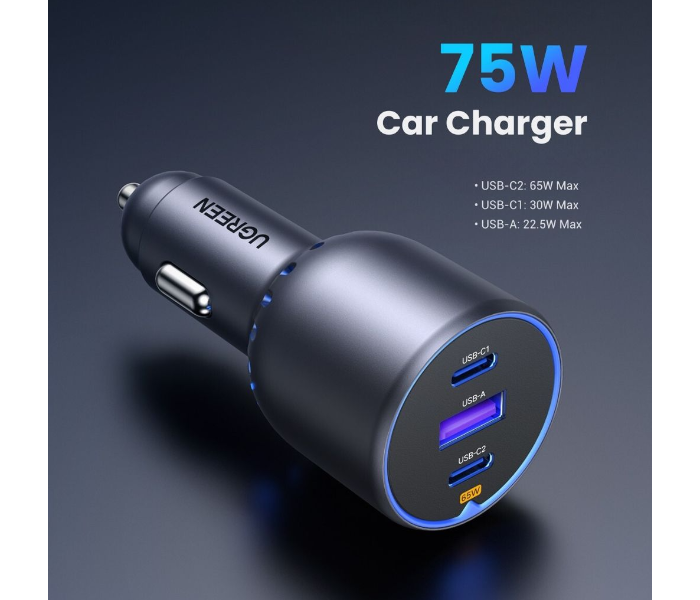 UGREEN 75W 3-Port Fast Car Charger in KSA