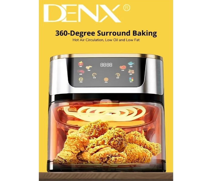 DENX DX3409 Smart Multi-Function Air Fryer – 8L Large Capacity, Color Touchscreen, Transparent Window, Oil-Free Healthy Cooking, 1800W Power, Auto-Cooking Programs & Safety Lock in UAE
