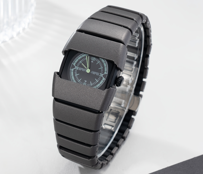 Mens Stylish Analog Wrist Watch with Unique Square Dial and Durable Strap Black in UAE