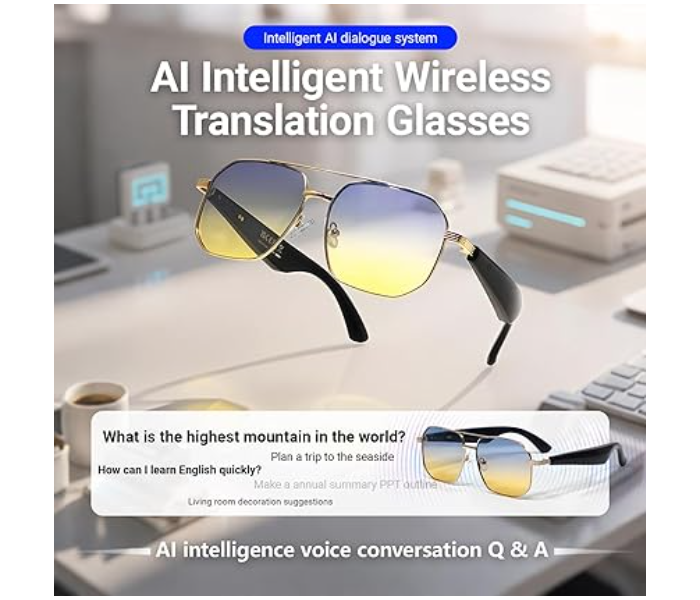 AI Smart Translation Glasses for Travel & Business, Real-Time 100+ Language Translator, Wireless Open-Earphones Design with Music Playback & Touch Control,Lightweight Eyewear in UAE
