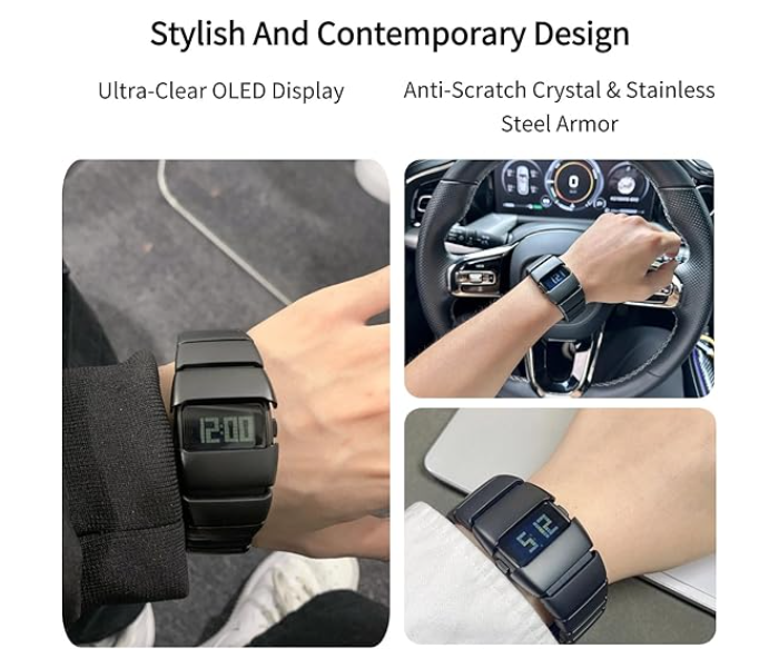 Mens Stylish Digital Wrist Watch with Unique Square Dial and Durable Strap Black in UAE