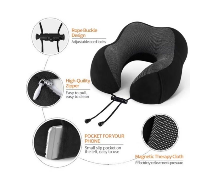 Neck Pillow for Travel Velvet Memory Foam Neck Pillow Adult Head & Neck Support, for Long Flights Plane, Office, Cars Sleeping & Rest in KSA