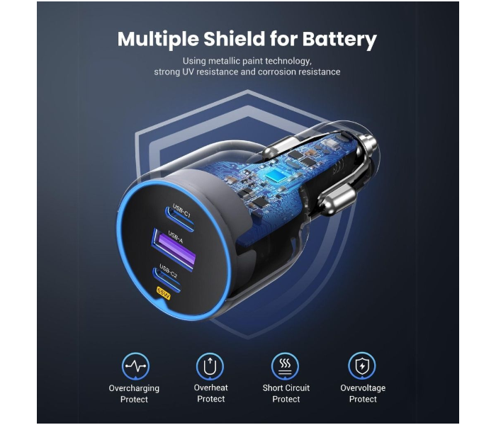 UGREEN 75W 3-Port Fast Car Charger in KSA