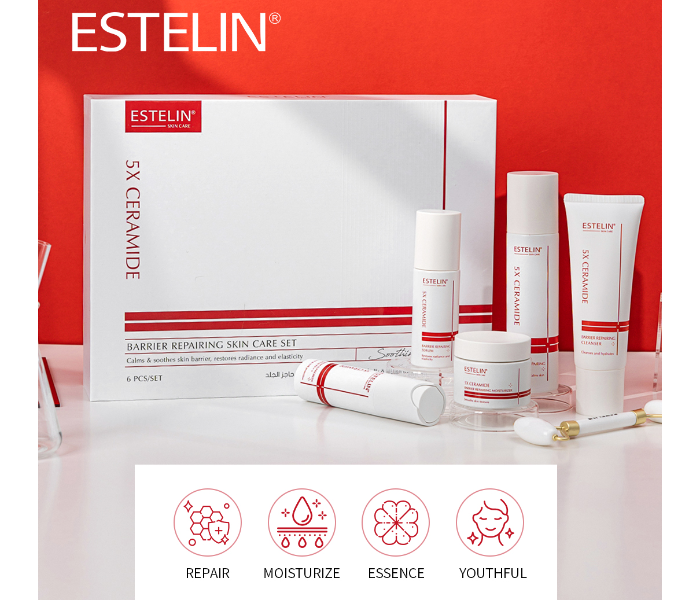 Estelin 5X Ceramide Barrier Repair Skin Care Set – Cleanser, Toner, Serum, Moisturizer & Sunscreen – Hydrating, Soothing, Anti-Aging for All Skin Types in UAE