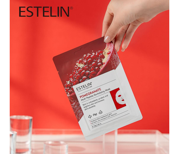 Estelin Pomegranate Multi Peptide Revitalizing Face Mask – Antioxidant Hydrating Sheet Mask for Brightening, Elasticity & Glowing Skin in UAE