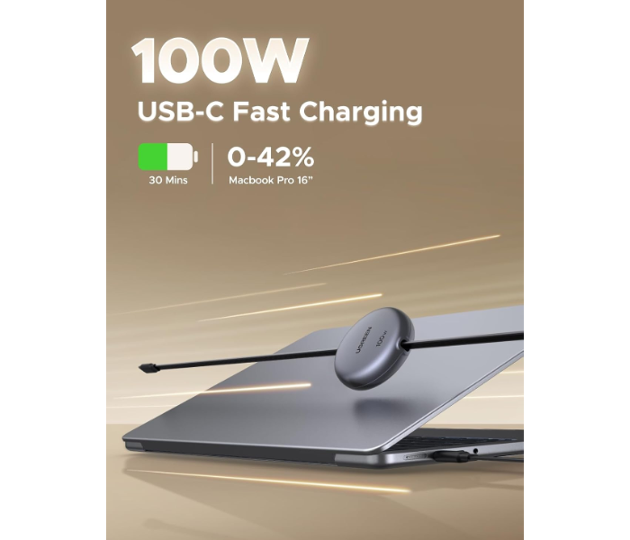 UGREEN 100W Retractable USB C Cable, Fast Charging Type C Cord, PD 3.0 PPS 5A 20V USB C to USB C Cable Compatible with iPhone 17 16, MacBook Pro, iPad, Galaxy S25 Ultra, Black, 1M in KSA