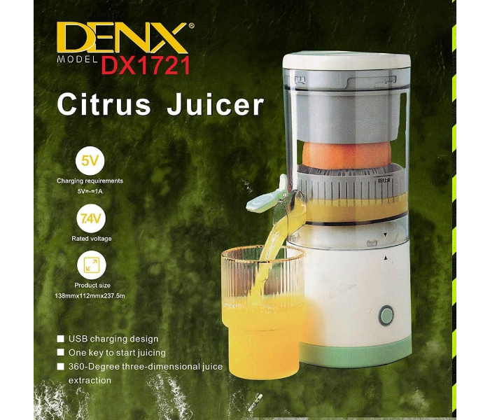  DENX 1721 Hands-Free Portable USB Charging Powerful Electric Juicer Cordless Fruit Juicer, Multi functional 1-Button Easy Press Lemon Orange Squeezer Machine for Kitchen in KSA