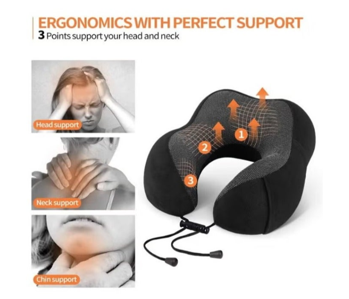 Neck Pillow for Travel Velvet Memory Foam Neck Pillow Adult Head & Neck Support, for Long Flights Plane, Office, Cars Sleeping & Rest in KSA