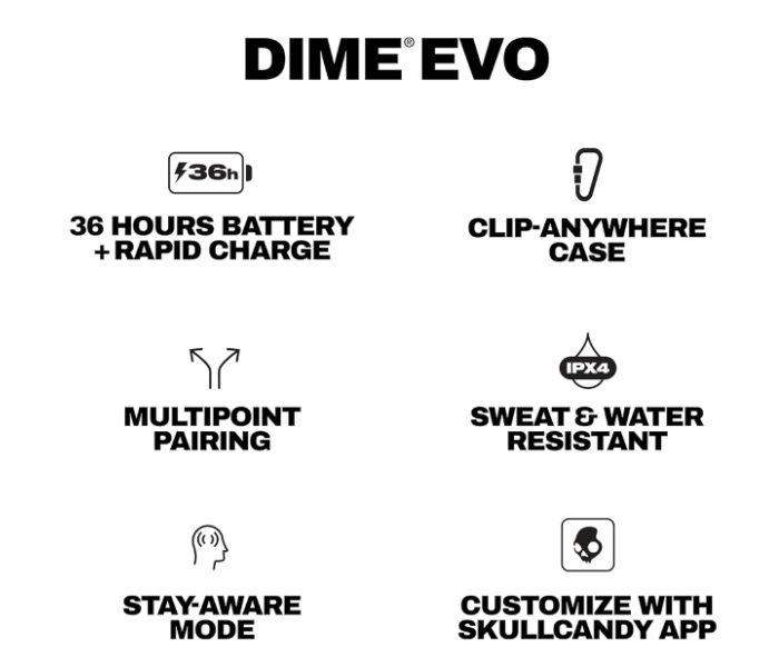 Skullcandy Dime Evo Earbuds - Black in UAE