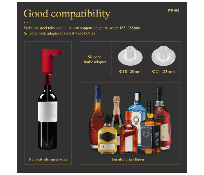 REDSACK Wine Aerator – Electric Quantified Wine Pourer – Compact Wine Aerator Pourer with Adjustable Dispensing - Auto Drink Pourer for All Bottle Sizes – Easy to Use and Intuitive Design in UAE