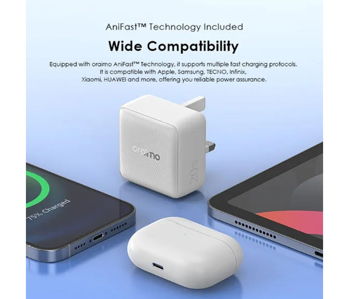 ORAIMO PowerCube 20 Chic 20W GaN Wall Charger Kit with Type|C to Type|C Cable | OCW-5201U-BK Black in KSA