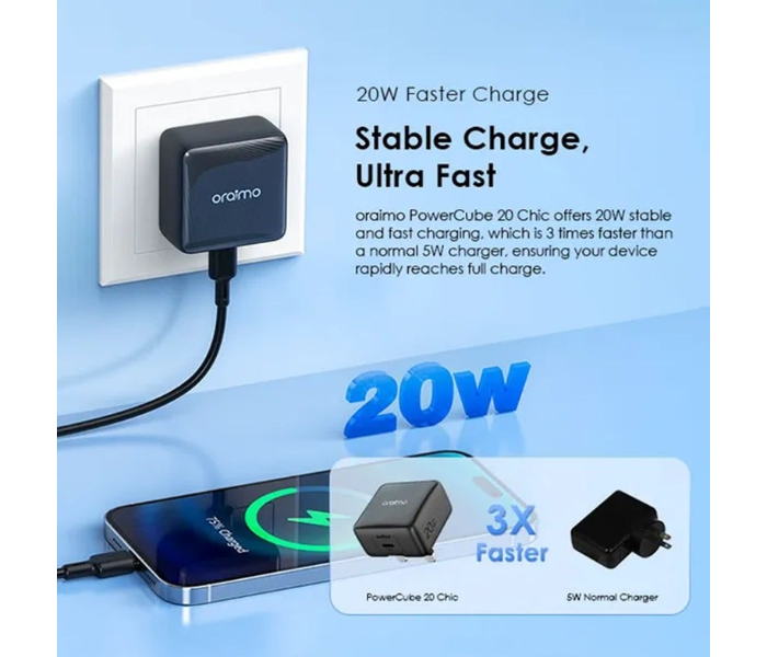 ORAIMO PowerCube 20 Chic 20W GaN Wall Charger Kit with Type|C to Type|C Cable | OCW-5201U-WH White in KSA