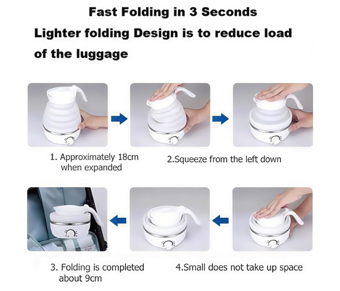 DENX 500W Portable Folding Electric Kettle 600ml Capacity Dual Voltage Lightweight Foldable Travel Water Boiler in UAE