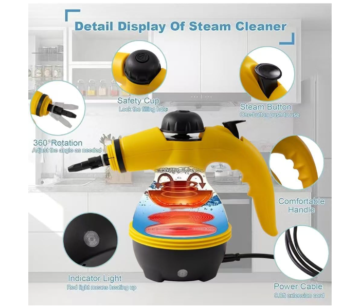 DENX 1200W Handheld Steam Cleaner – 350ml High-Pressure Steamer with 9 Accessories for Kitchen, Sofa, Car, Bathroom & Window Cleaning in UAE