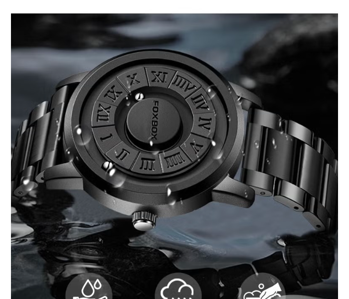 Trending New Men's Creative Magnetic Scrolling Beads Quartz Watch for Men Waterproof watches Stainless Steel Watch, Black in UAE