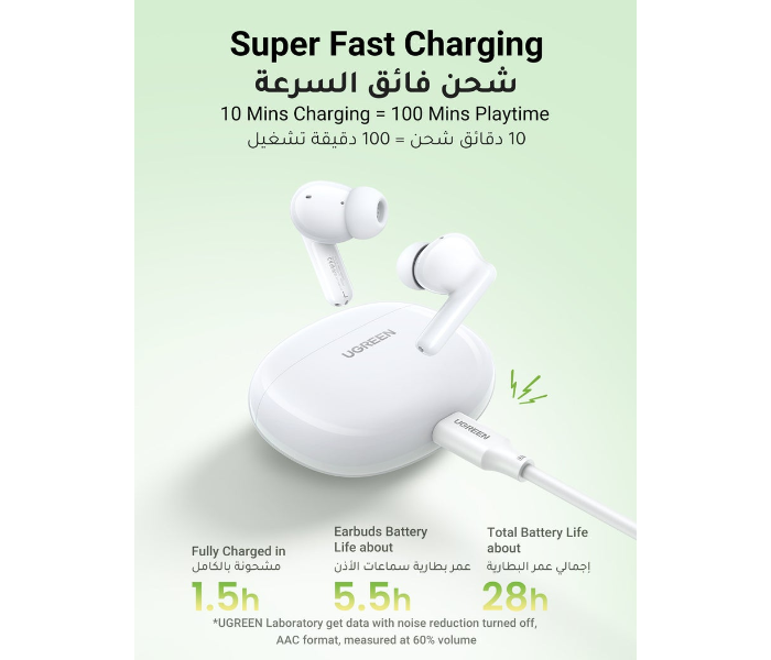 HiTune P3 Wireless Earbuds, iPhone 16 Bluetooth 5.4 Headphones, 12mm Drivers, 28H Playtime, USB C Fast Charging, 2-Mic Noise Cancelling for Clear Calls, IPX5 Waterproof, Dual Device Connection White in KSA