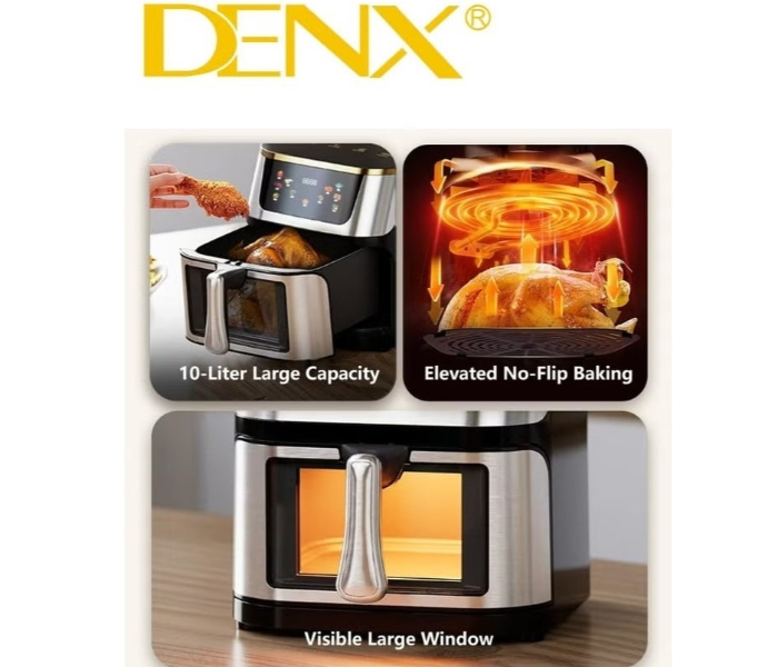 DENX DX3409 Smart Multi-Function Air Fryer – 8L Large Capacity, Color Touchscreen, Transparent Window, Oil-Free Healthy Cooking, 1800W Power, Auto-Cooking Programs & Safety Lock in UAE
