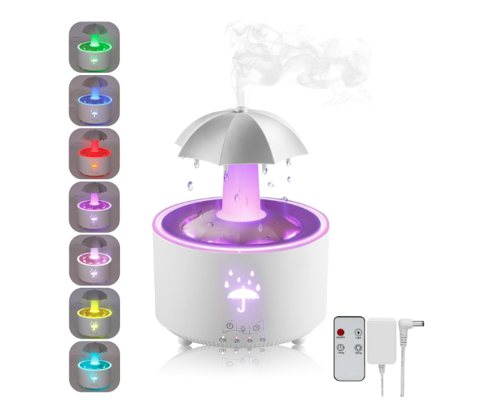 Humidifier for Bedroom, Rotating Umbrella Diffuser with Rain Drop Effect 7-Color LED, 300ML Small Humidifier Aroma Diffuser with Remote & Timer, Funny Rain Humidifier Gift for Kid Teen Women (White) in UAE