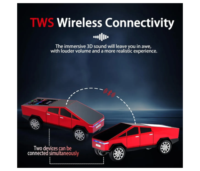 Bluetooth Pickup Truck Replica Portable Speaker,with Display Screen,HD Sound, TWS Pairing, FM Radio,Built-in Microphone Hands-Free Calling, LED Party Light, Surprise Gift for Car Lovers(Red) in UAE