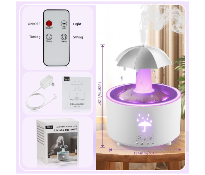 Humidifier for Bedroom, Rotating Umbrella Diffuser with Rain Drop Effect 7-Color LED, 300ML Small Humidifier Aroma Diffuser with Remote & Timer, Funny Rain Humidifier Gift for Kid Teen Women (White) in UAE