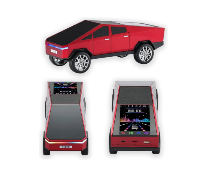 Bluetooth Pickup Truck Replica Portable Speaker,with Display Screen,HD Sound, TWS Pairing, FM Radio,Built-in Microphone Hands-Free Calling, LED Party Light, Surprise Gift for Car Lovers(Red) in UAE