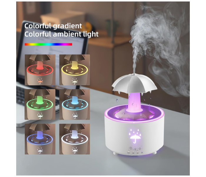 Humidifier for Bedroom, Rotating Umbrella Diffuser with Rain Drop Effect 7-Color LED, 300ML Small Humidifier Aroma Diffuser with Remote & Timer, Funny Rain Humidifier Gift for Kid Teen Women (White) in UAE