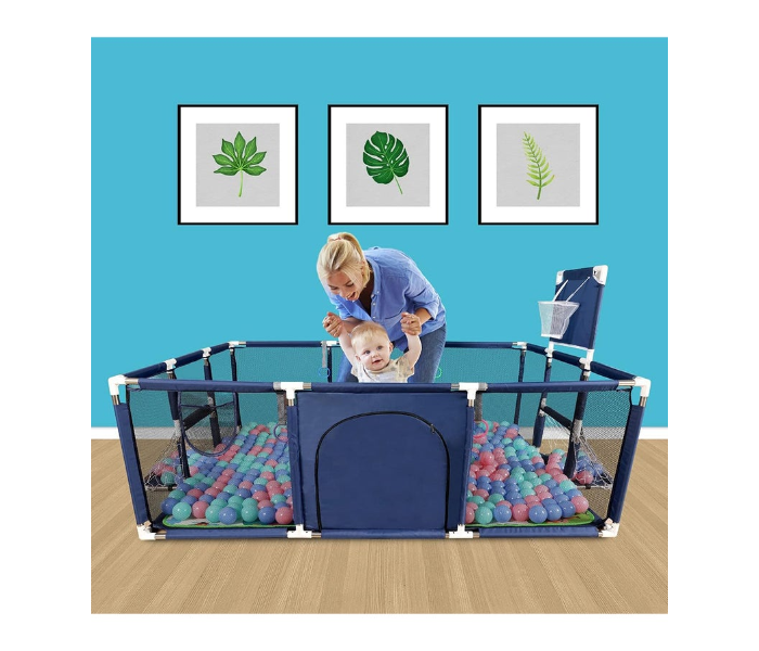 Large Toddler Stainless Steel Pipe Foldable Safe Playpen For Twin - Blue in UAE