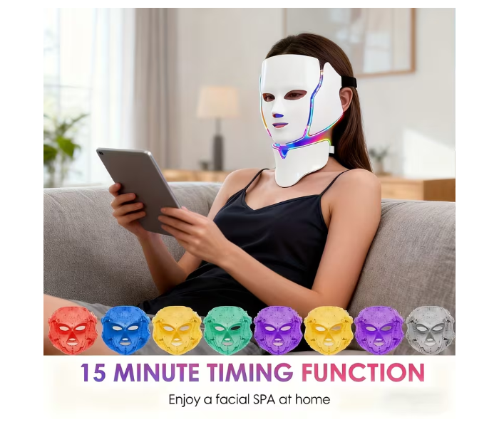 7-Color Facial & Neck Beauty Mask with Adjustable Straps - USB Rechargeable in UAE