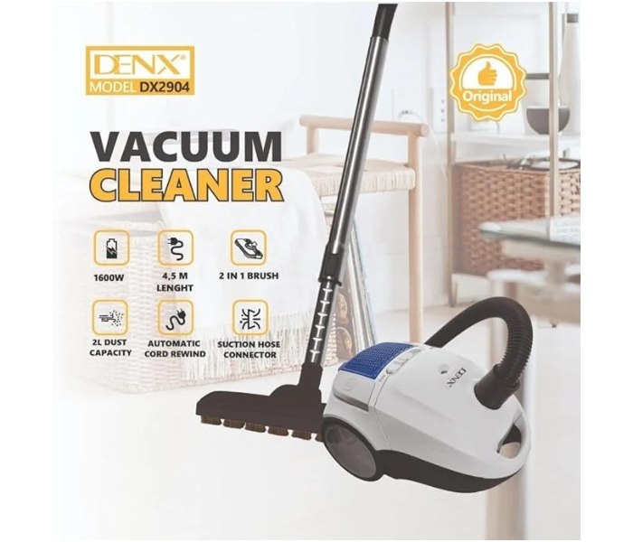 Denx Model DX2904 Vacuum Cleaner, 1600W Powerful Suction, 2L Dust Capacity, Automatic Cord Rewind in UAE