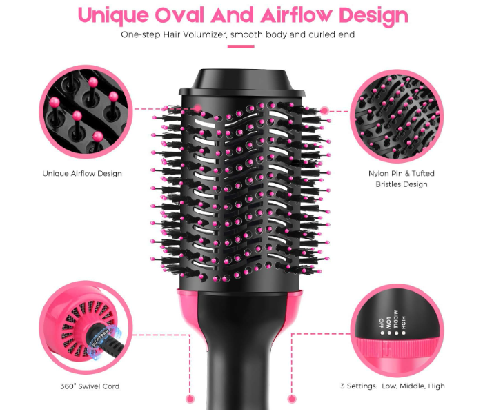 Generic 3 In 1 One Step Hair Dryer and Styler - Pink and Black in UAE