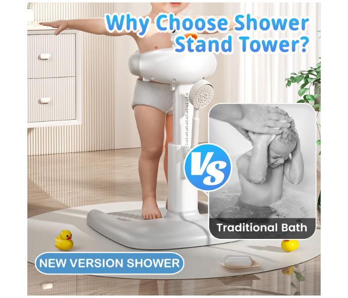 Adjustable Height Baby Shower Stand with Anti-Slip Base,Bath Shower Standing Support Baby Bath Stand,Portable Bath Helper Baby,Free Mother Hands in UAE