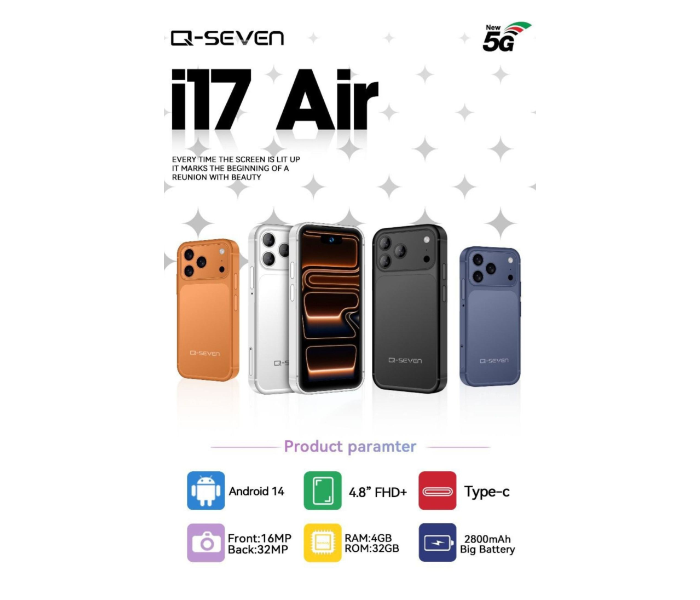 Mini Q-SEVEN i17 Air Smartphone World's Smallest 17Pro Max Android Mobile Phone 5G , 4GB RAM / 32GB ROM Tiny Pocket Phone in UAE
