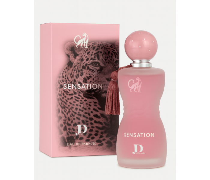 JD Collection Sensation Eau De Parfum. Pink, curvy bottle with a spherical cap in UAE