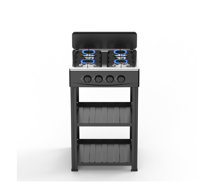 Denx Model DX2814 4-Burner Manual Ignition Gas Stove with Integrated Stand & Dual Storage Shelves, Heavy-Duty Painted Body in UAE