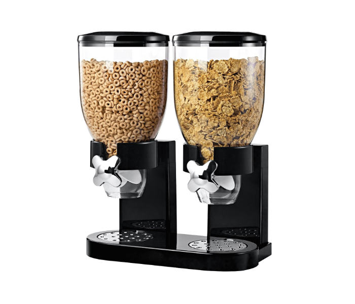 Double Jar Food Dispenser Kitchen Storage Container for Cornflakes/Cereal/Pulses/Beans/Oatmeal/Candy/Namkeen/Dry Food PVC - 500 gm, 2 Piece, Black in UAE