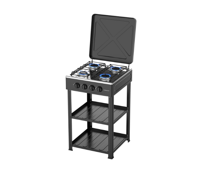 Denx Model DX2814 4-Burner Manual Ignition Gas Stove with Integrated Stand & Dual Storage Shelves, Heavy-Duty Painted Body in UAE