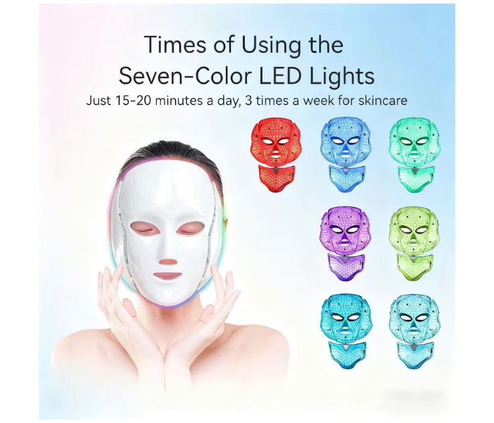 7-Color Facial & Neck Beauty Mask with Adjustable Straps - USB Rechargeable in UAE