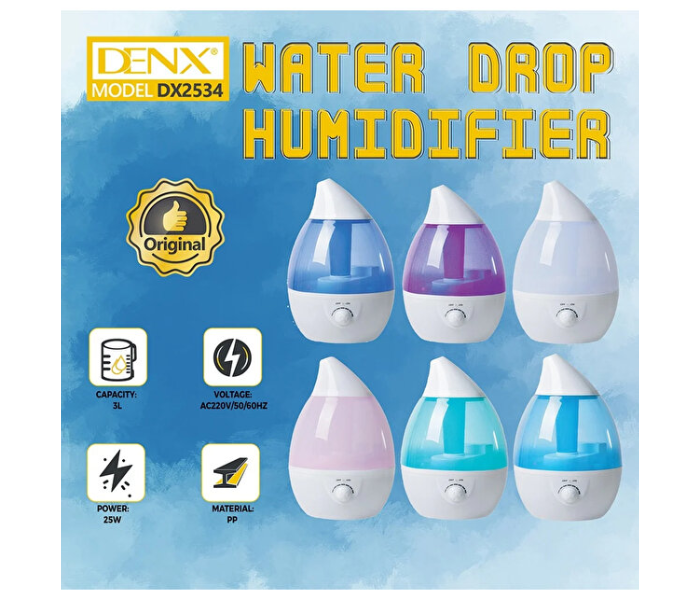 Denx Cool Mist Humidifier With Essential Oils DX2534 Smart Diffuser | Water Drop Shaped Diffuser in UAE