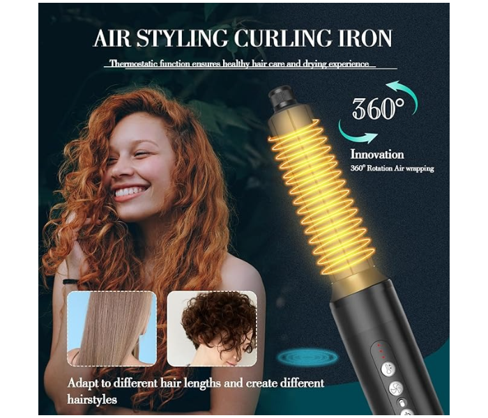 Hair Dryer & Styling Set ,7 Interchangeable Attachments, Blow Dryer Brush, Straightening Comb, Curling Wand for Complete Salon Finish at Home in UAE