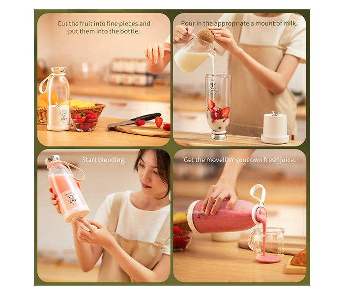 Portable Smoothie Blender 500ml, 6 Blades, 2400mAh USB Rechargeable Personal Shakes & Juice Maker - White in UAE
