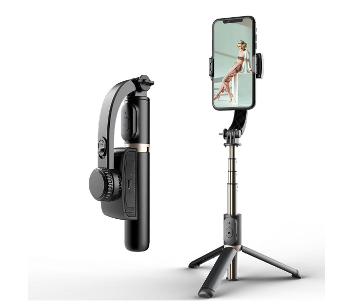 Smartphone Gimbal Stabilizer & Tripod Selfie Stick ,Wireless Remote Bluetooth Connectivity, Aluminum Alloy, Portable & Foldable Design for iPhone & Android, Q08 Model (Black/Gold) in UAE