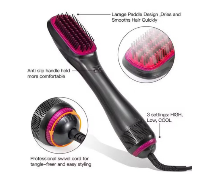 Professional Hot Air Brush & Hair Dryer Styler - 3-in-1 Ionic Ceramic Volumizer for Straightening & Curling, 1200W, Anti-Scald Bristles, Dual Voltage in UAE