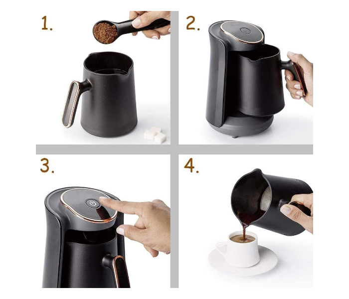 RAF Automatic Turkish Coffee Maker Machine, 1 to 5 Cups, Cordless Electric Coffee Pot, Electric Turkish Coffee Machine, Black/Gold in UAE