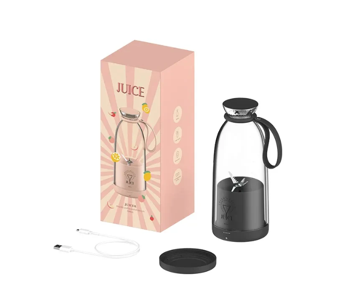 Portable Smoothie Blender 500ml, 6 Blades, 2400mAh USB Rechargeable Personal Shakes & Juice Maker - Black in UAE