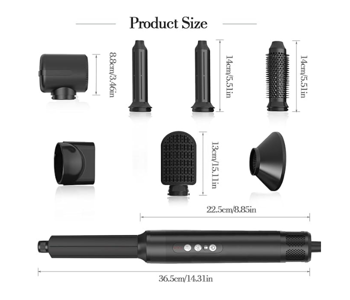Hair Dryer & Styling Set ,7 Interchangeable Attachments, Blow Dryer Brush, Straightening Comb, Curling Wand for Complete Salon Finish at Home in UAE