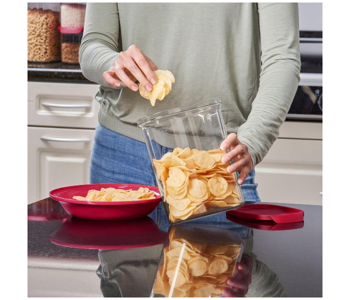 Tupperware Ultra Clear Oval Dry Storage Container 2L capacity, Red Lid in UAE