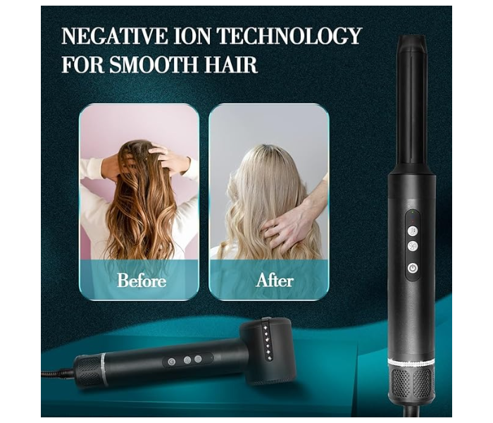 Hair Dryer & Styling Set ,7 Interchangeable Attachments, Blow Dryer Brush, Straightening Comb, Curling Wand for Complete Salon Finish at Home in UAE