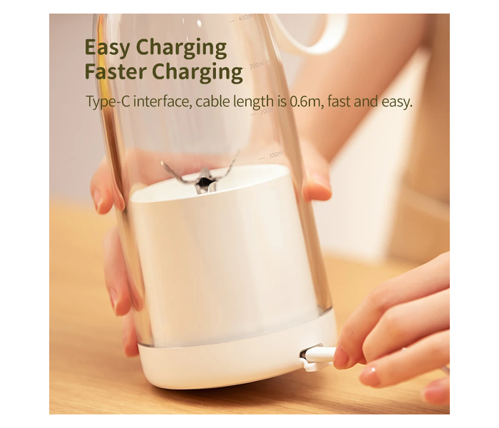 Portable Smoothie Blender 500ml, 6 Blades, 2400mAh USB Rechargeable Personal Shakes & Juice Maker - White in UAE