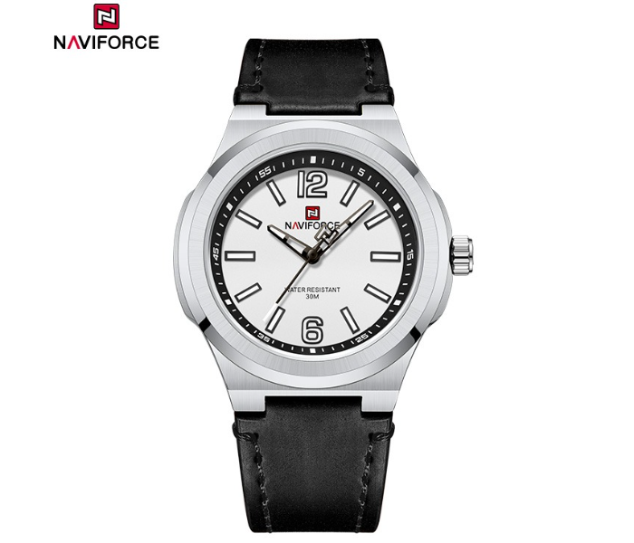 NAVIFORCE NF9233 Men's Classic Analog Quartz Watch, 40mm Case, Black Leather Strap in UAE